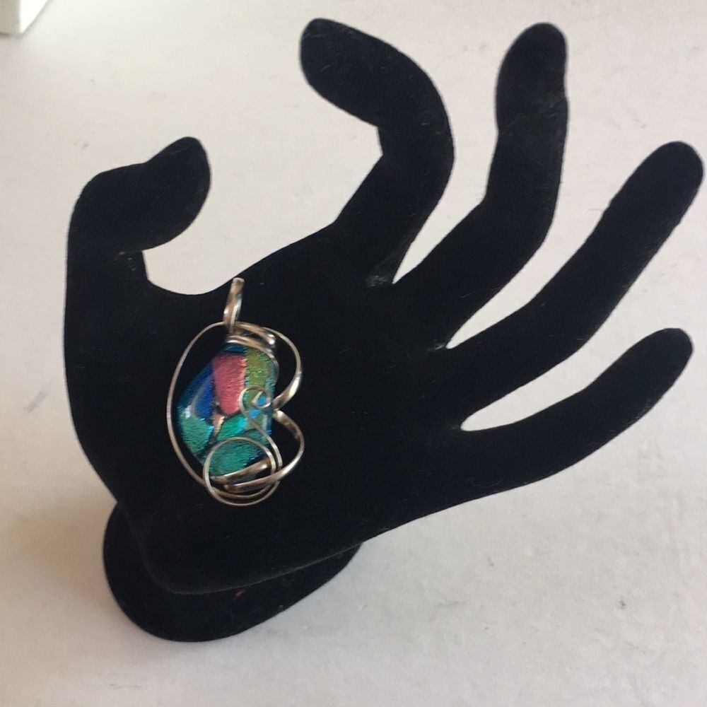 Art Glass Wire Wrapped Pendant Blue #2